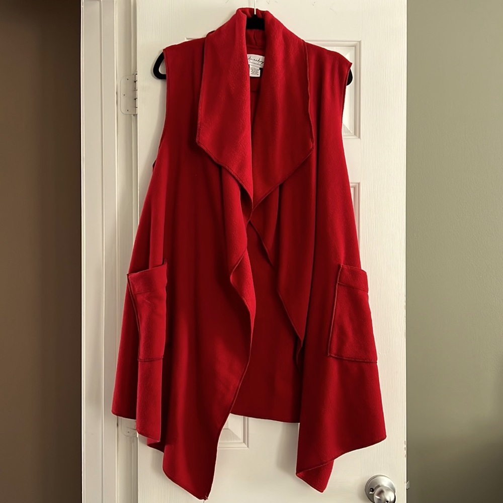 Oversized Red Fleece Vest with Matching Headband